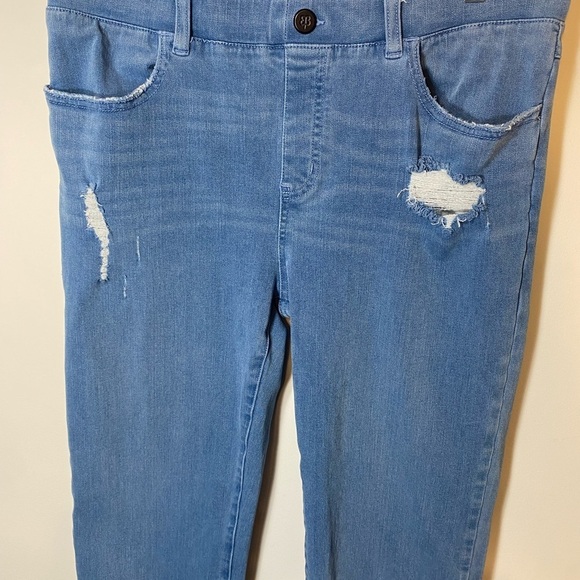 Betabrand Light Wash Distressed Pull On Stretchy Straight Jeans Size Large - Picture 3 of 12